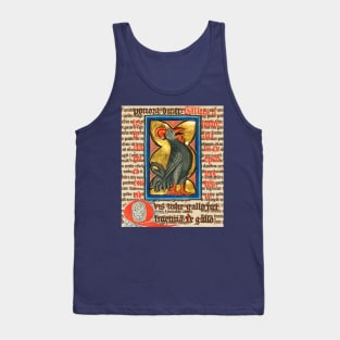 WEIRD MEDIEVAL BESTIARY,BLACK ROOSTER SINGING ,ANTIQUE TYPOGRAPHY Tank Top